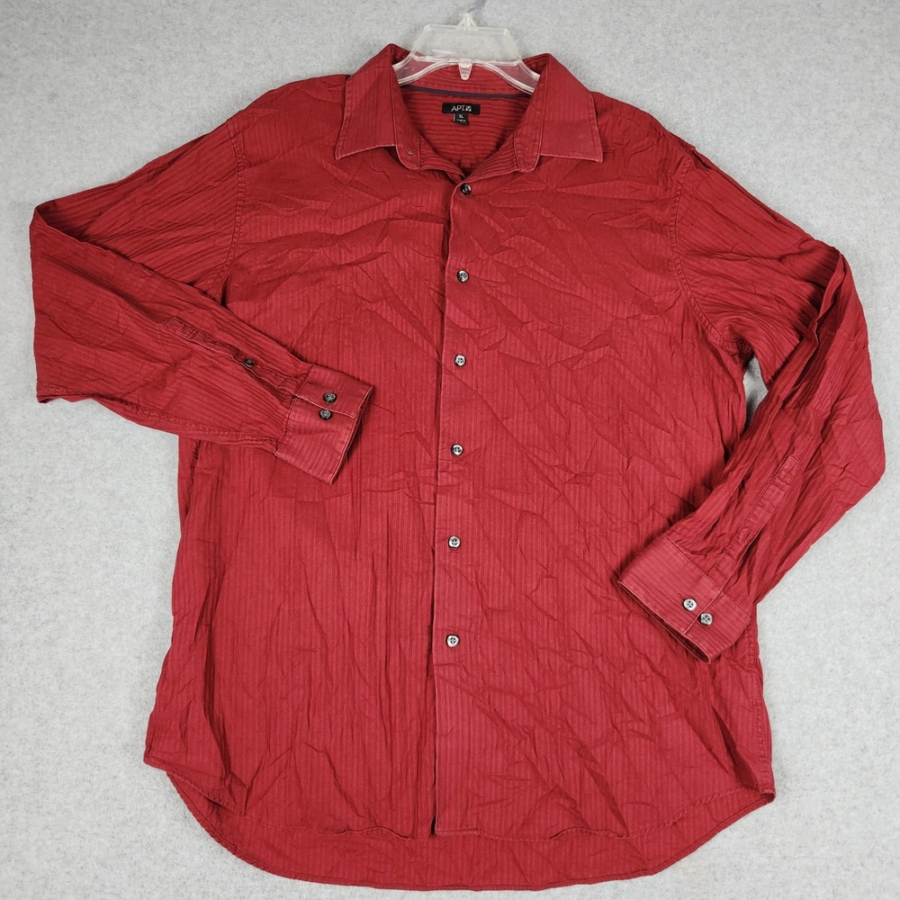 Apt. 9 Shirt Mens XL Red Pinstripe Cotton Long Sleeve Classic Fit Button Up